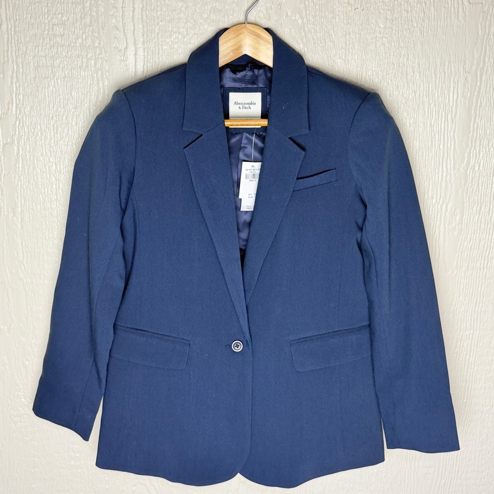 Abercrombie & Fitch Navy Blue Single Button Blazer Jacket Small Petite NWT